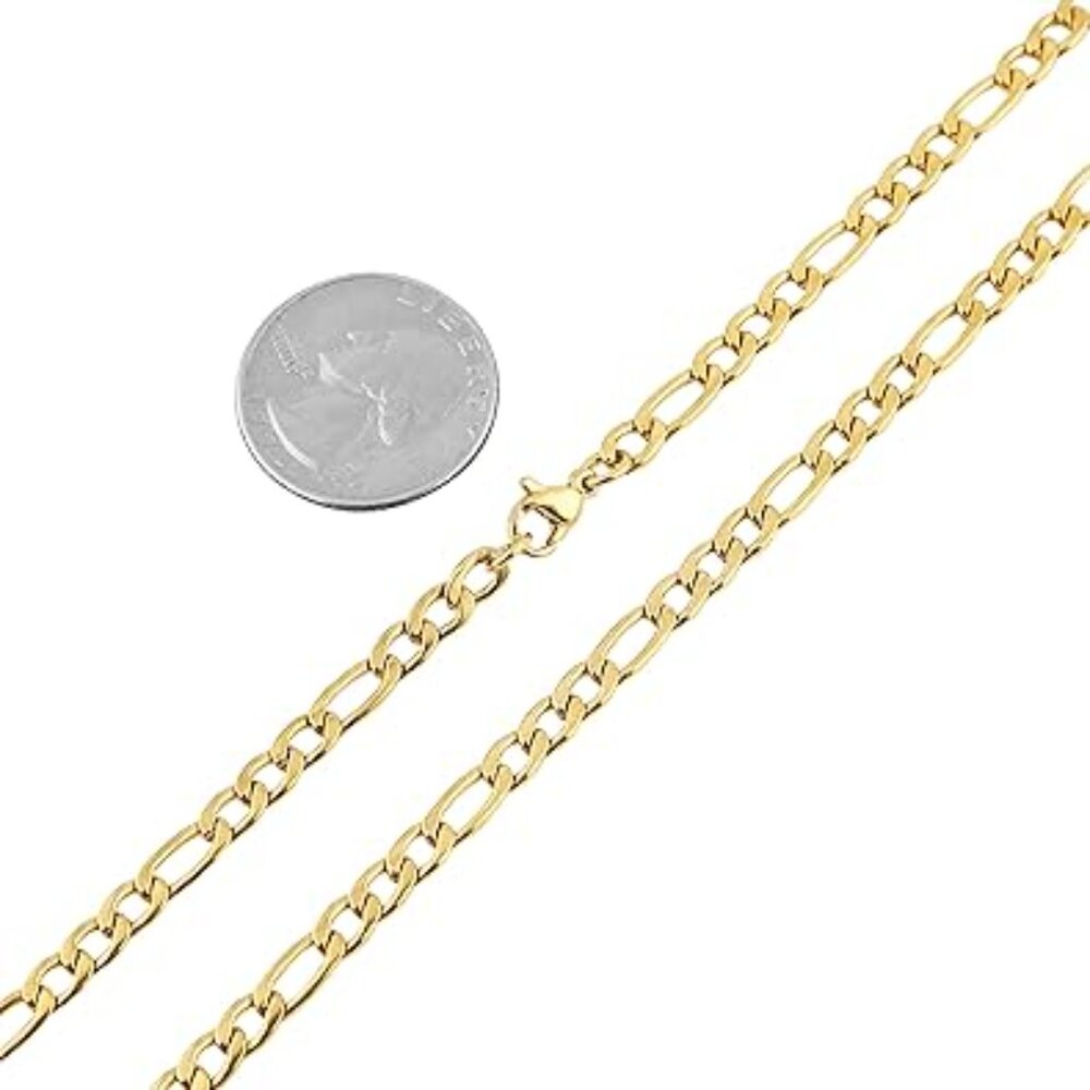 24K Real Gold Plated Figaro Chain Necklace for Men and Women